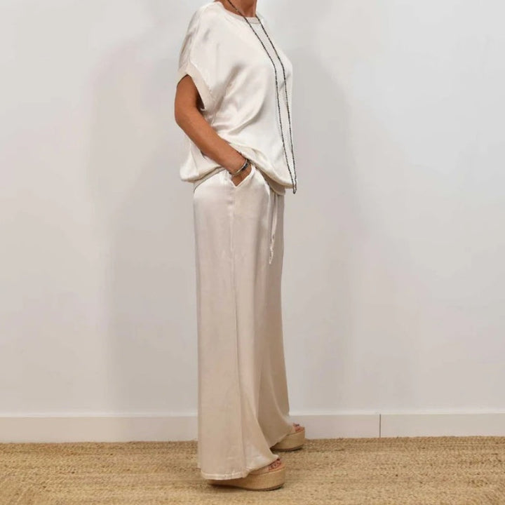 Silky-Look Blouse And Wide-Leg Pants Set