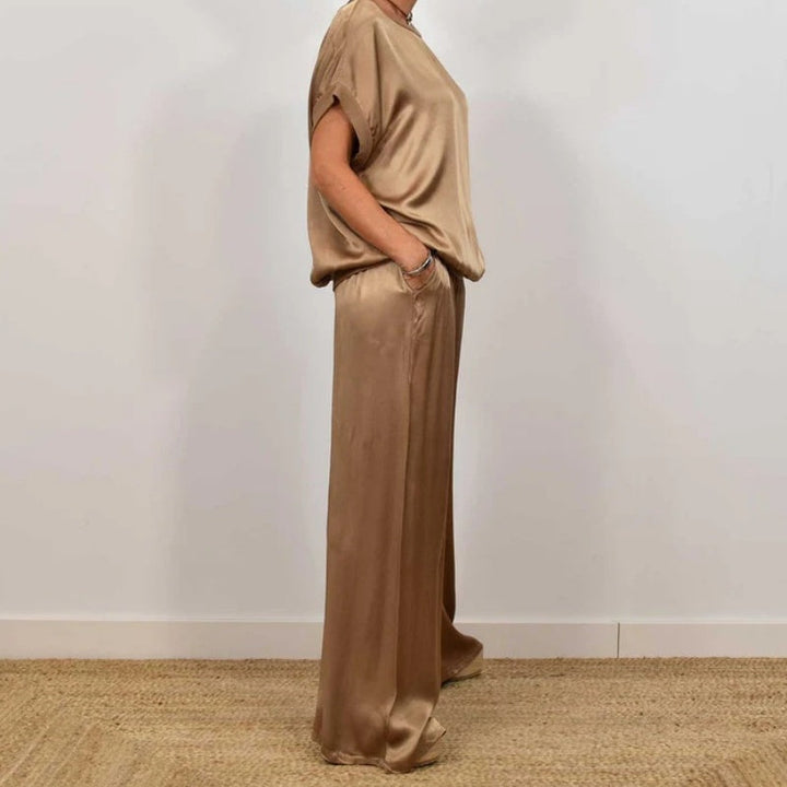 Silky-Look Blouse And Wide-Leg Pants Set