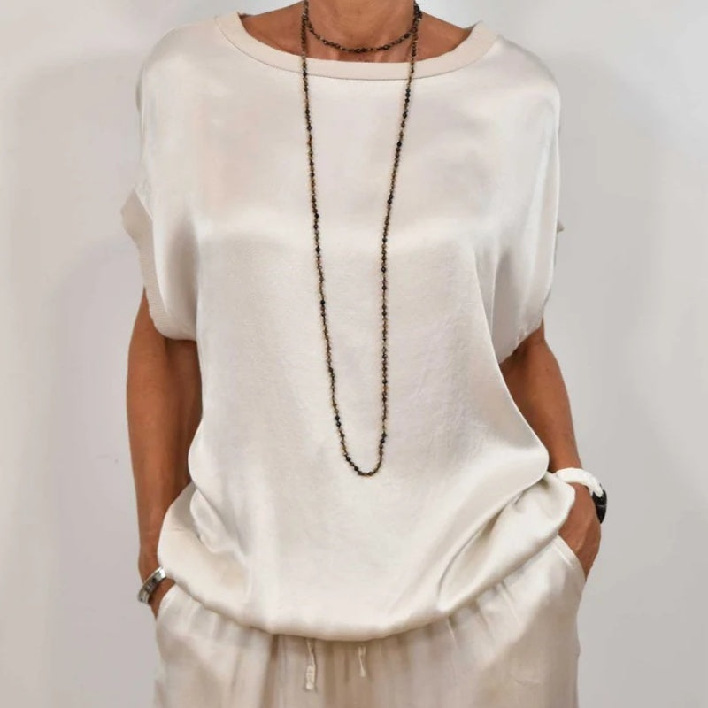 Silky-Look Blouse And Wide-Leg Pants Set