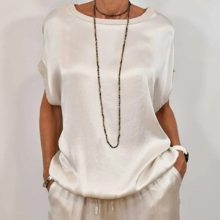 Silky-Look Blouse And Wide-Leg Pants Set