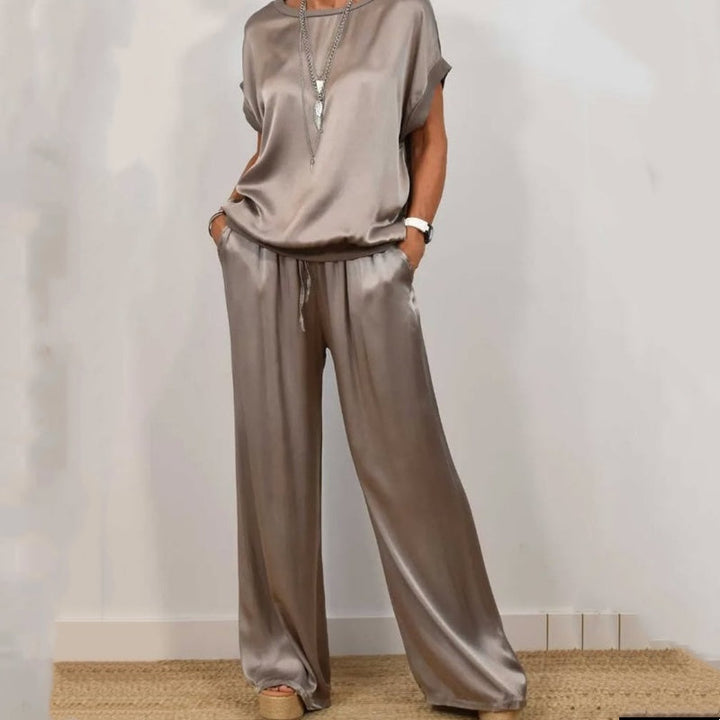 Silky-Look Blouse And Wide-Leg Pants Set