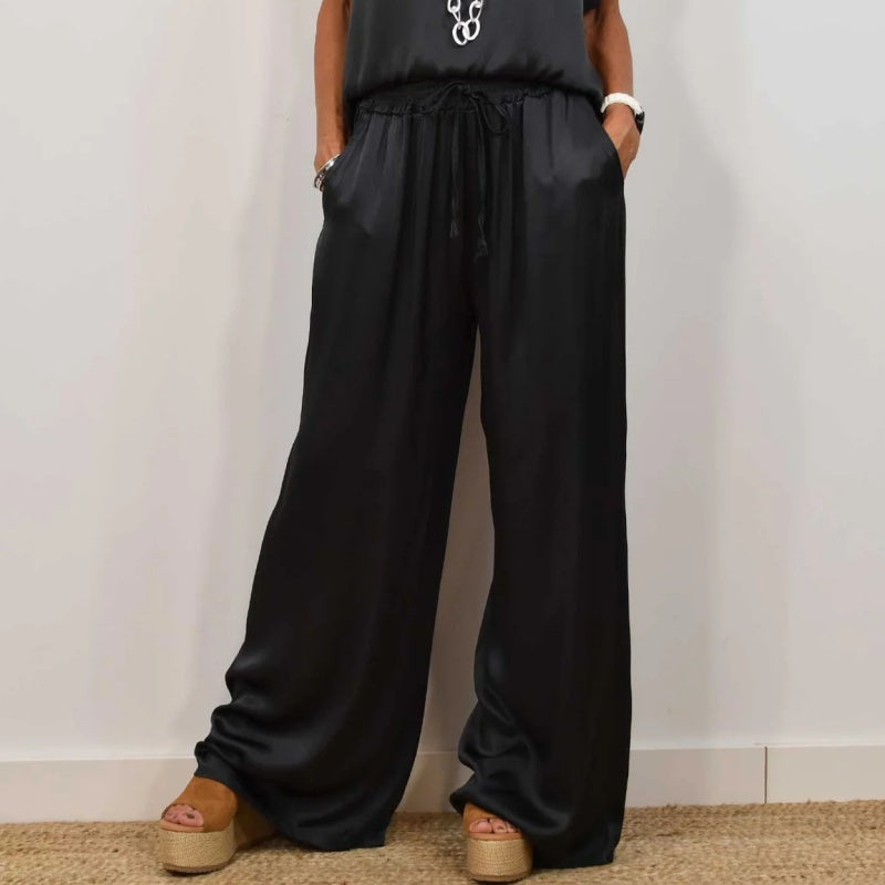 Silky-Look Blouse And Wide-Leg Pants Set