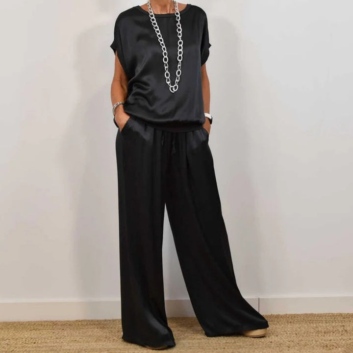 Silky-Look Blouse And Wide-Leg Pants Set