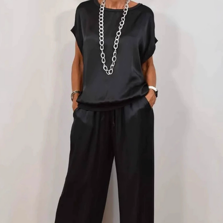 Silky-Look Blouse And Wide-Leg Pants Set