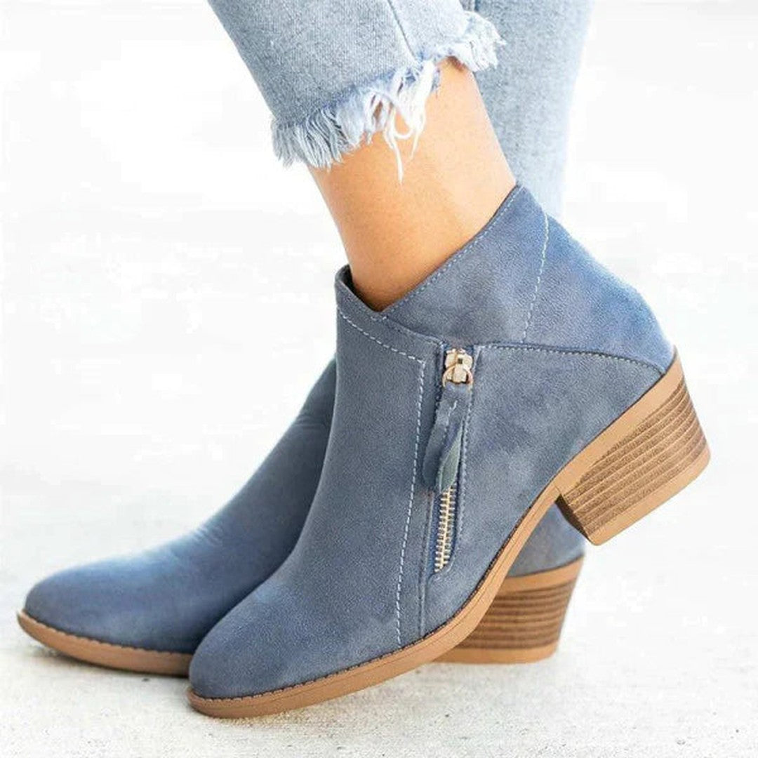 Suede-look side zip ankle boots in blue, side view