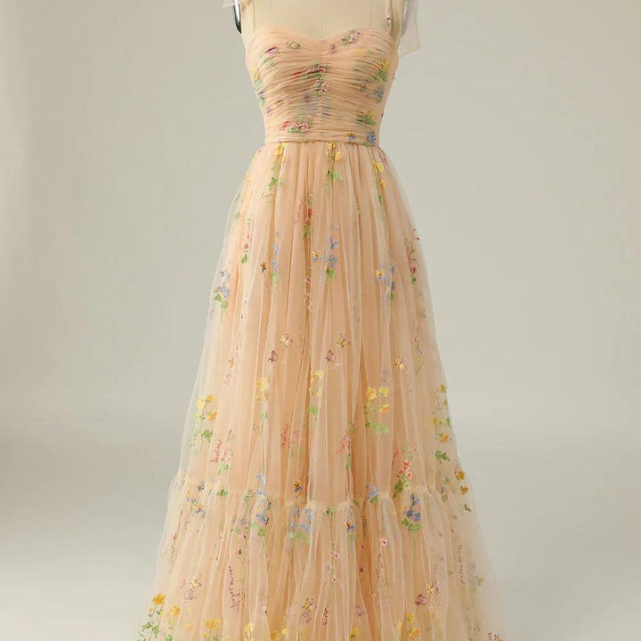 Floral Embroidered Tulle-Style Ball Gown
