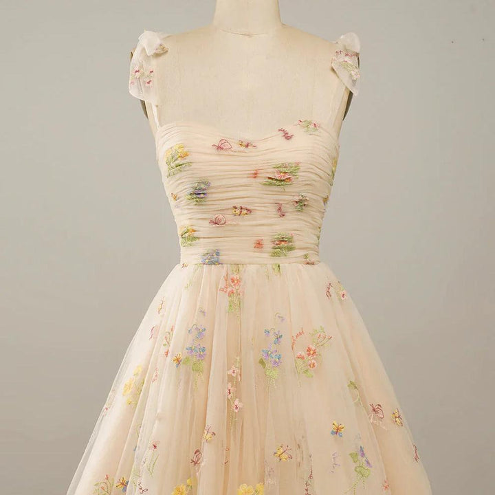 Floral Embroidered Tulle-Style Ball Gown