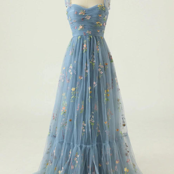 Floral Embroidered Tulle-Style Ball Gown