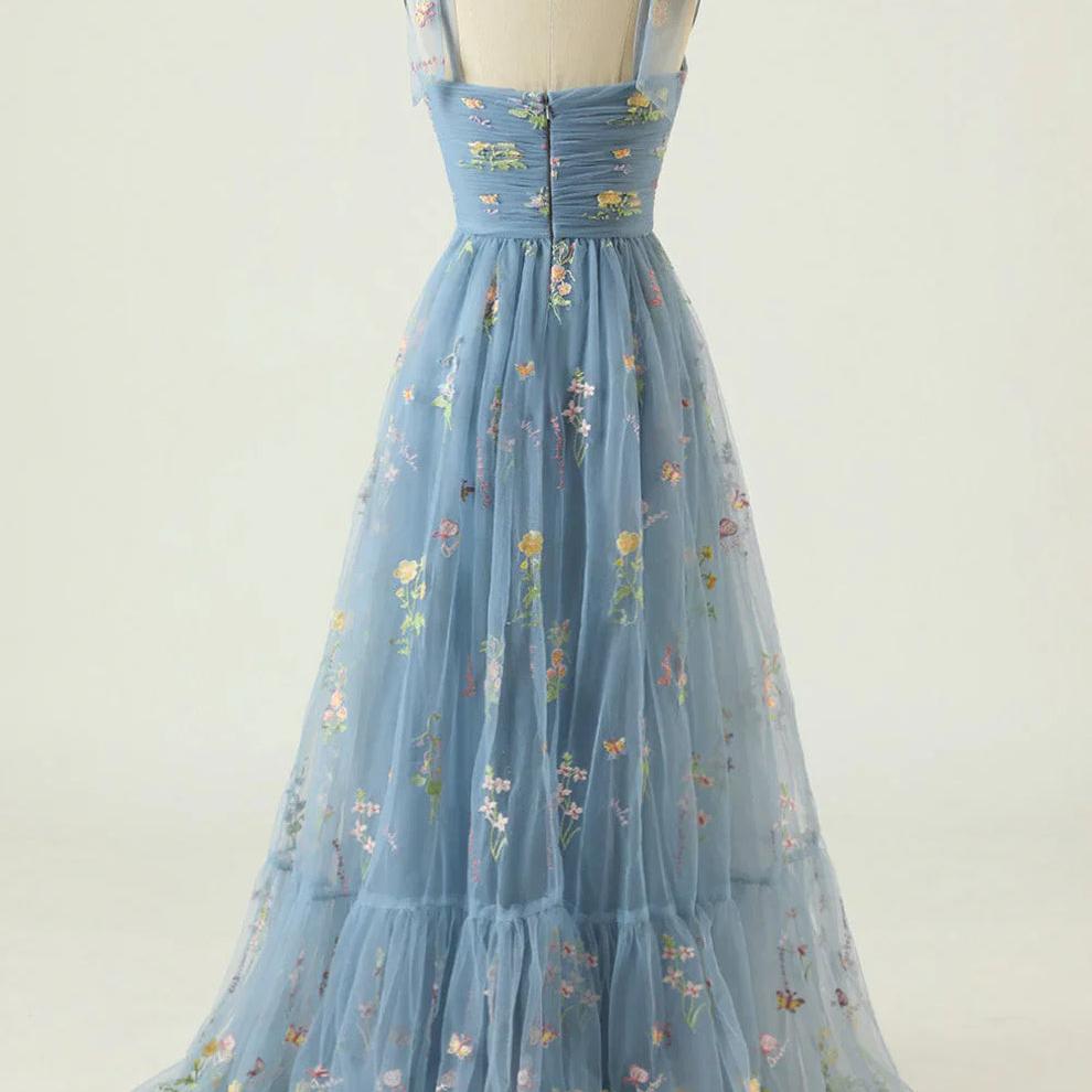 Floral Embroidered Tulle-Style Ball Gown