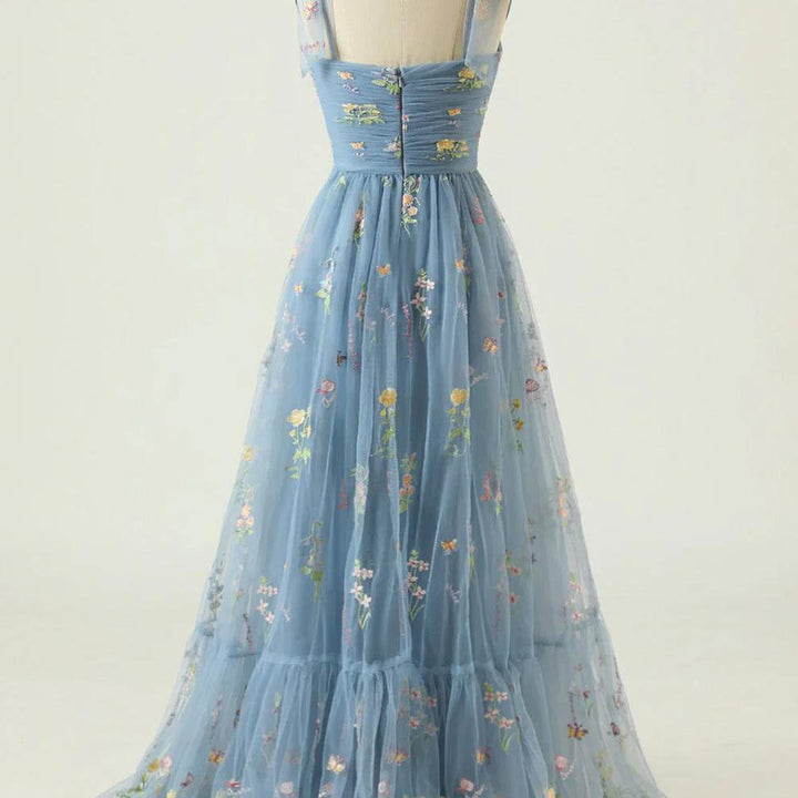 Floral Embroidered Tulle-Style Ball Gown