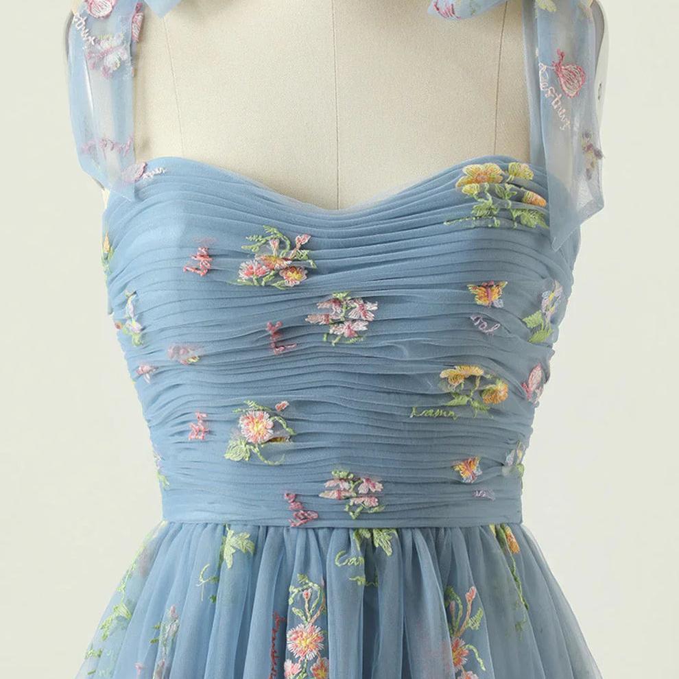 Floral Embroidered Tulle-Style Ball Gown