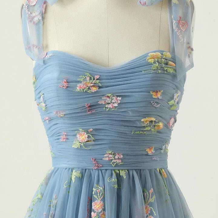 Floral Embroidered Tulle-Style Ball Gown