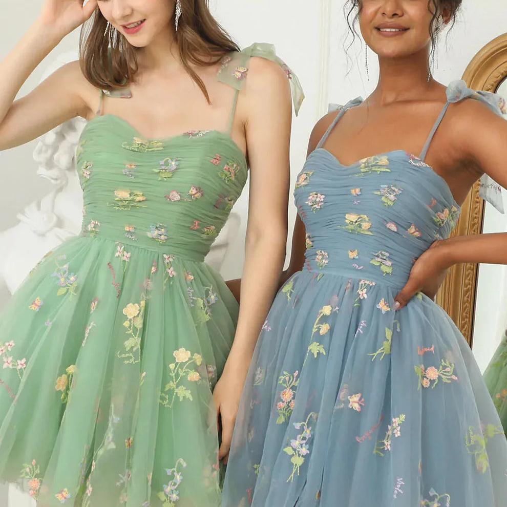 Floral Embroidered Tulle-Style Ball Gown