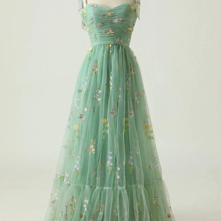 Floral Embroidered Tulle-Style Ball Gown
