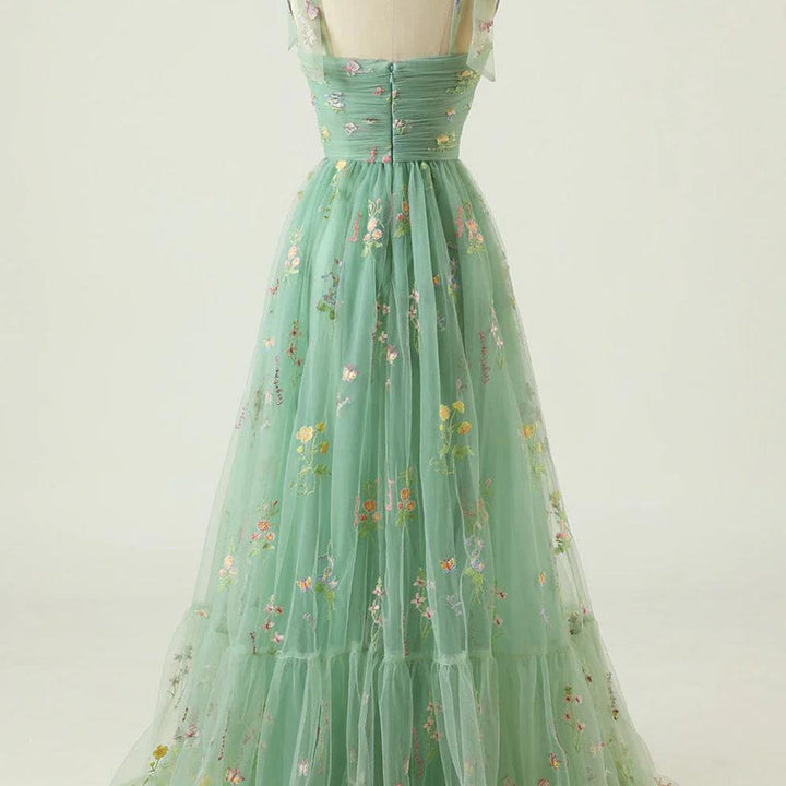 Floral Embroidered Tulle-Style Ball Gown