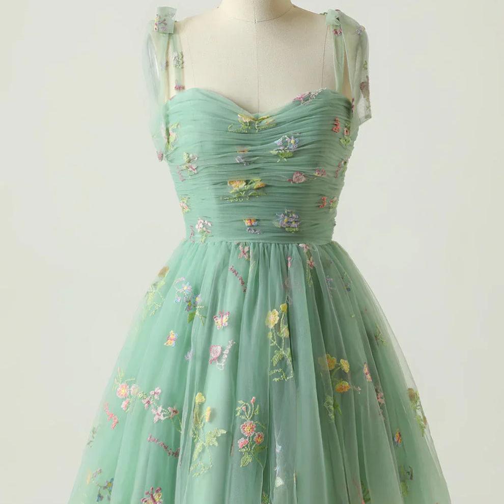 Floral Embroidered Tulle-Style Ball Gown