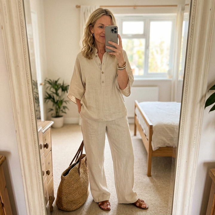 Mandarin Collar Kimono Sleeve Top And Wide-Leg Pant Set