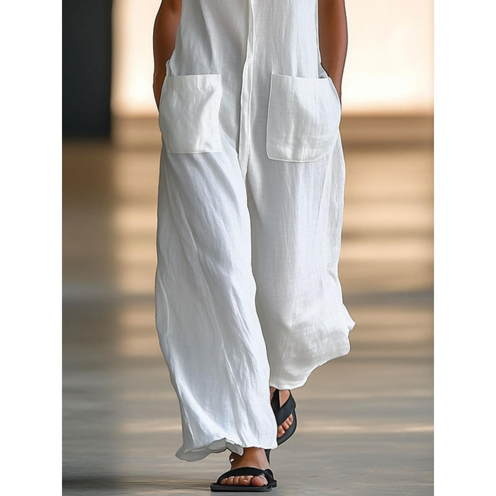 Collared Patch Pocket Sleeveless Jumpsuit