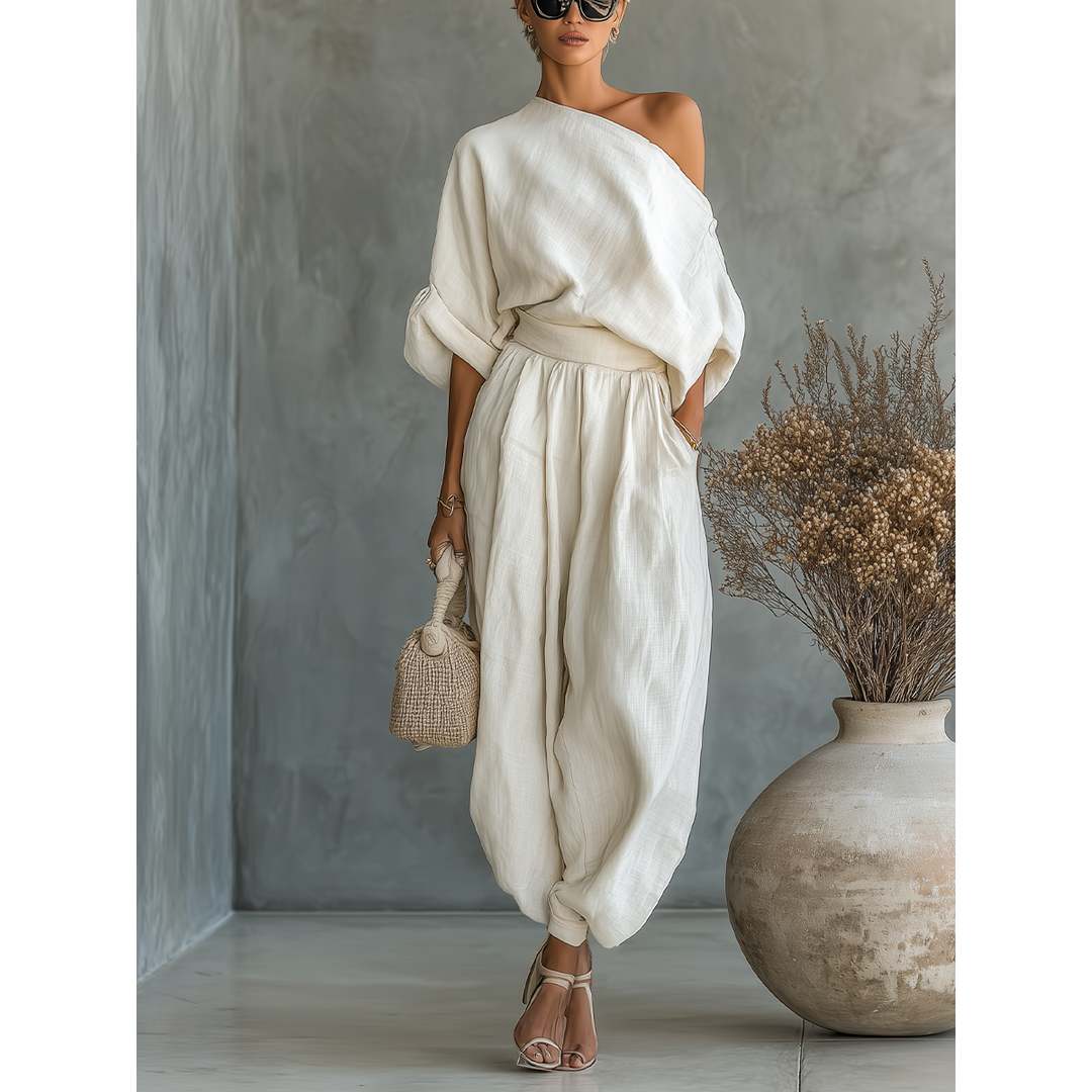 Asymmetric Drape Top And Tapered Pant Set