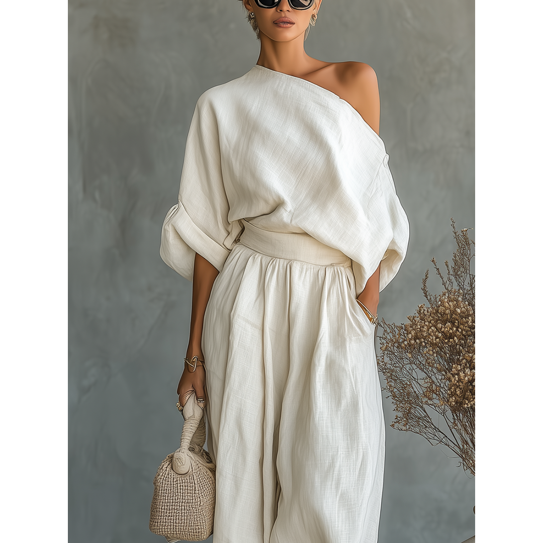 Asymmetric Drape Top And Tapered Pant Set