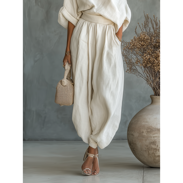 Asymmetric Drape Top And Tapered Pant Set