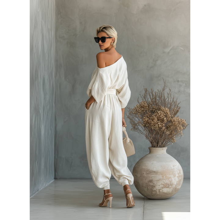 Asymmetric Drape Top And Tapered Pant Set