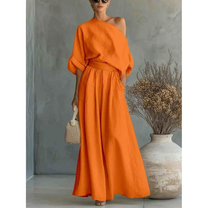 Asymmetric Drape Top And Tapered Pant Set