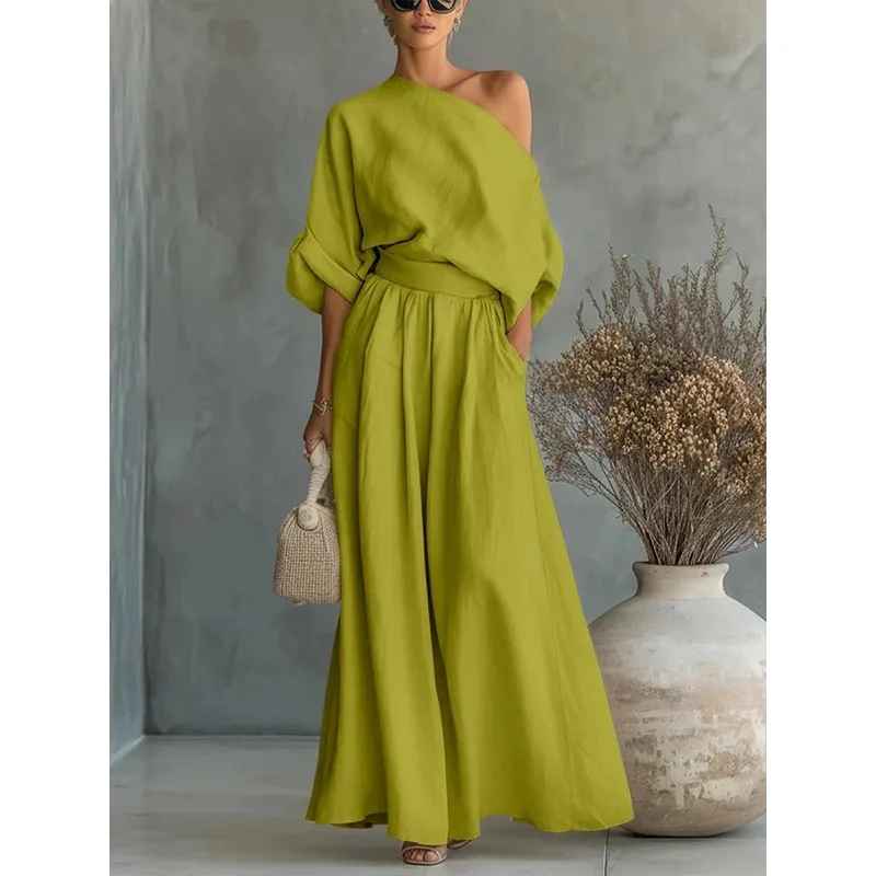 Asymmetric Drape Top And Tapered Pant Set