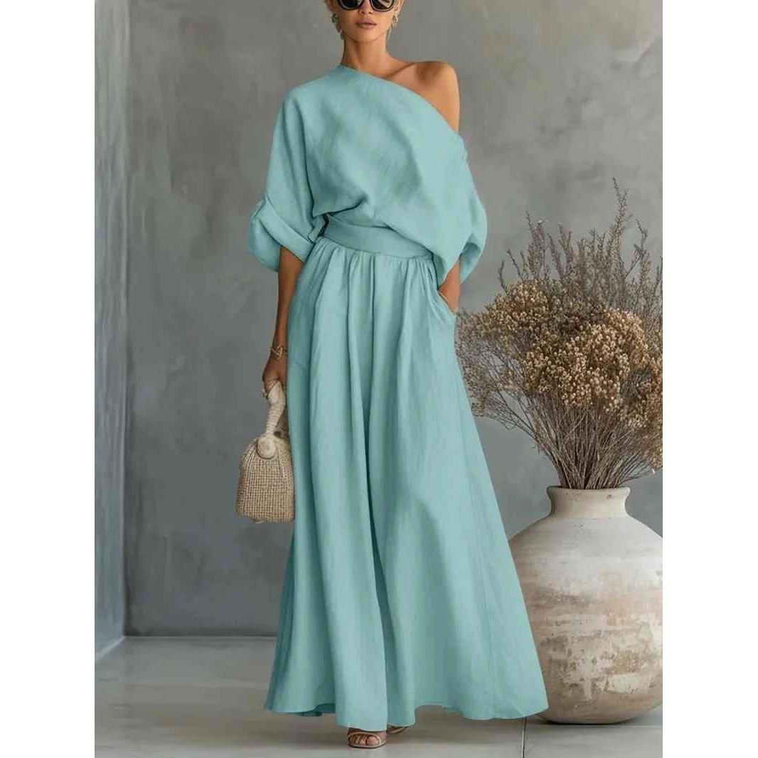 Asymmetric Drape Top And Tapered Pant Set