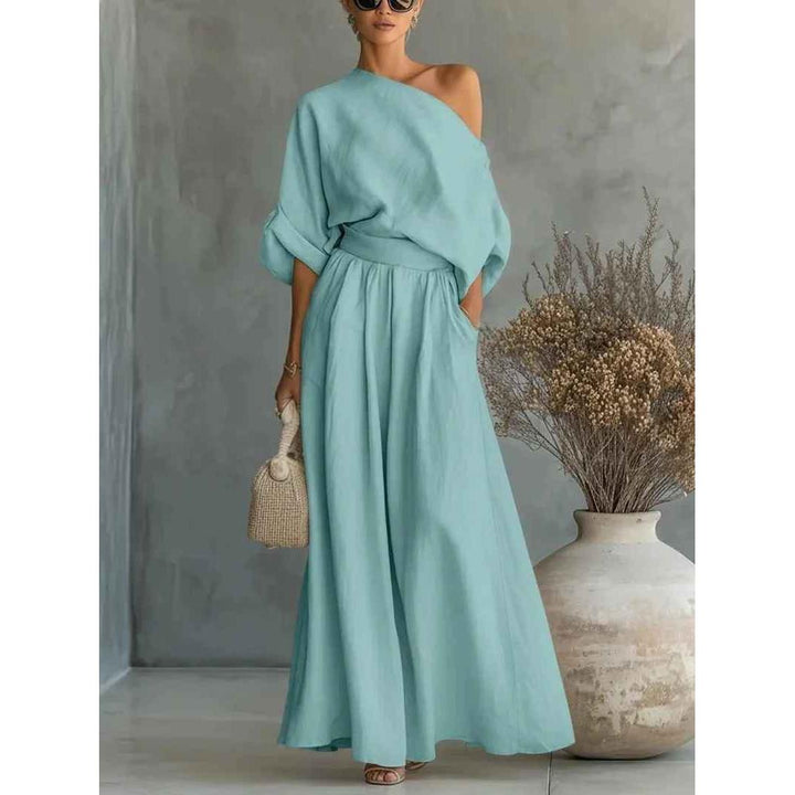 Asymmetric Drape Top And Tapered Pant Set