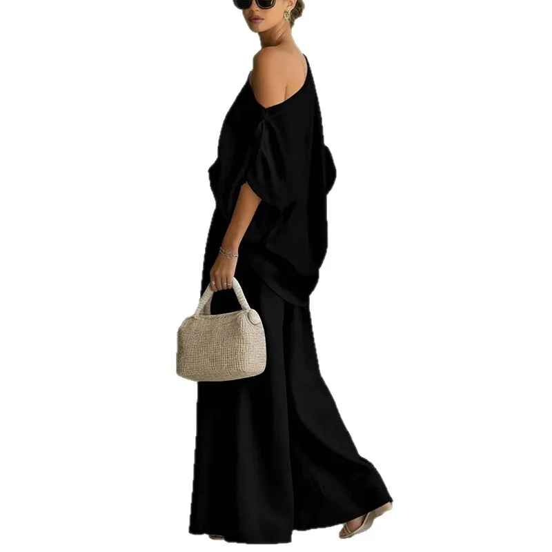 Asymmetric Drape Top And Tapered Pant Set