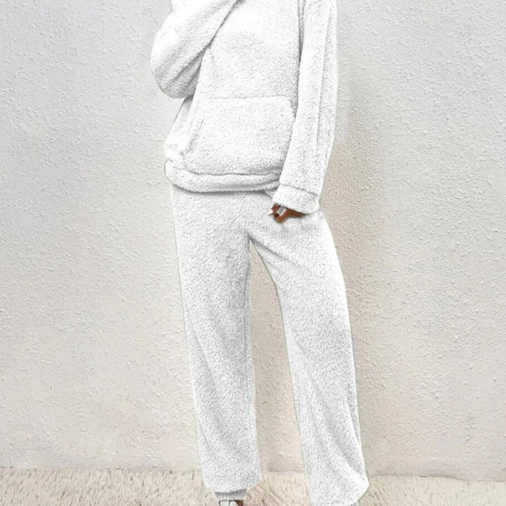 Two-piece hooded teddy fleece set, back view