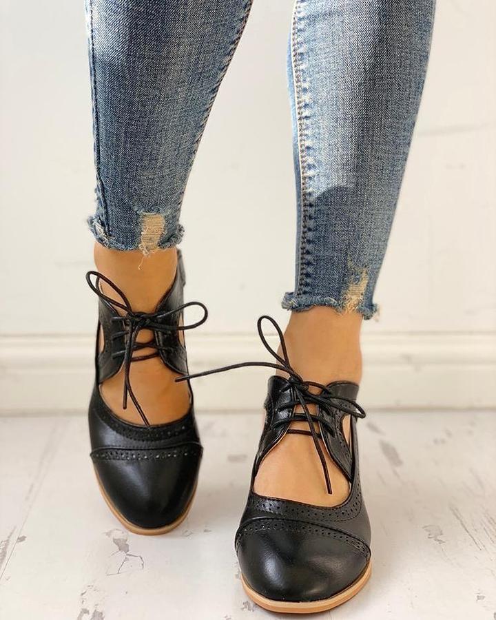 Heeled Lace-Up T-Strap Shoes