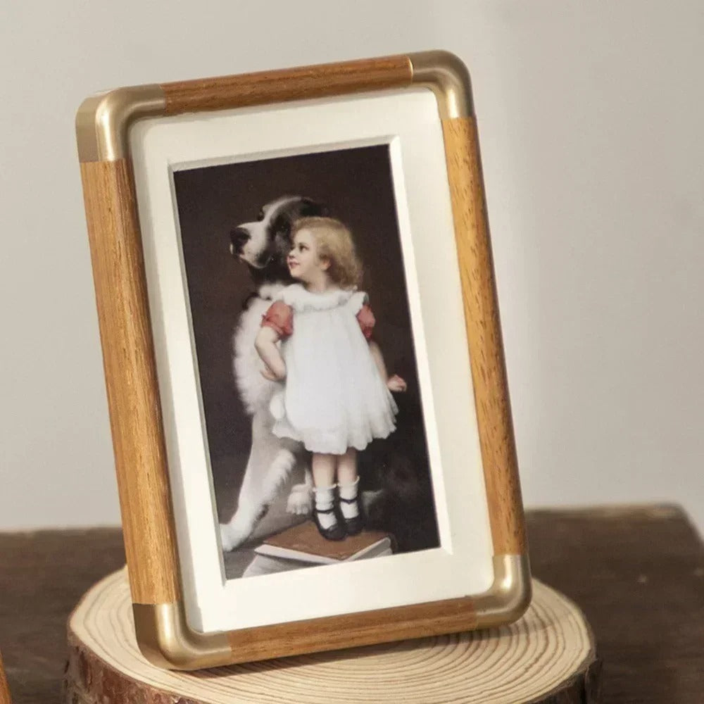 Tabletop Photo Frame | Vintage Wood & Brass Design