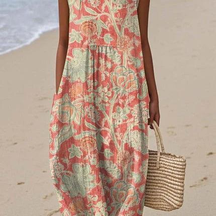 Vintage Floral Print Midi Dress with Pockets