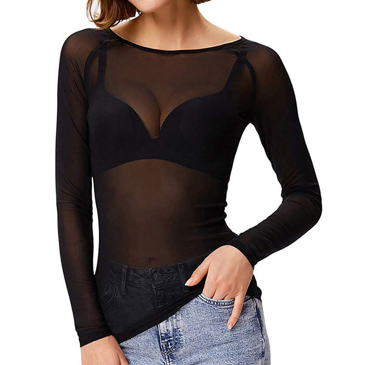 Sheer Long Sleeve Mesh Top