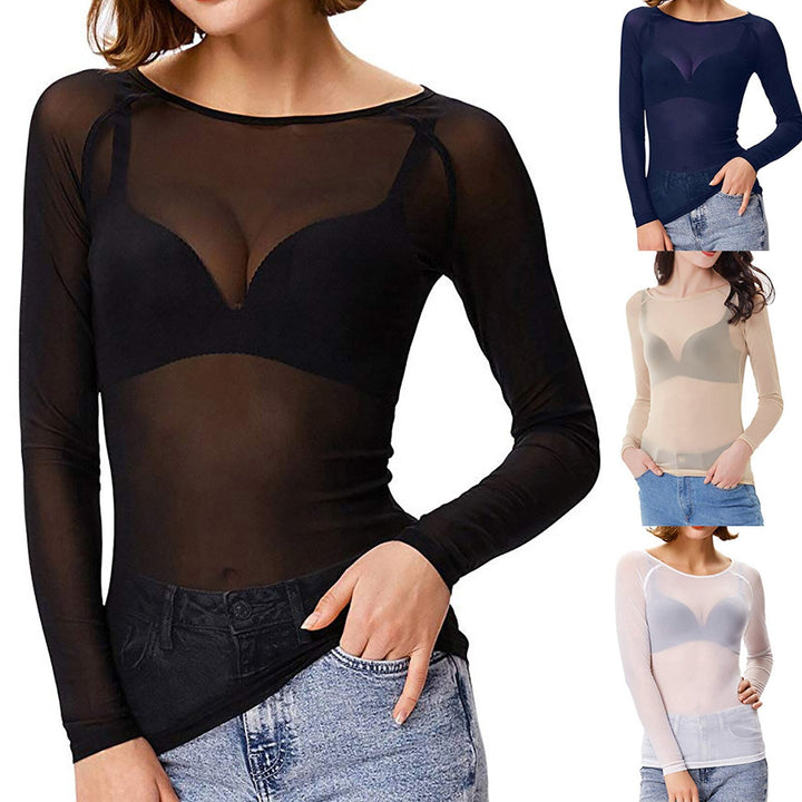 Sheer Long Sleeve Mesh Top