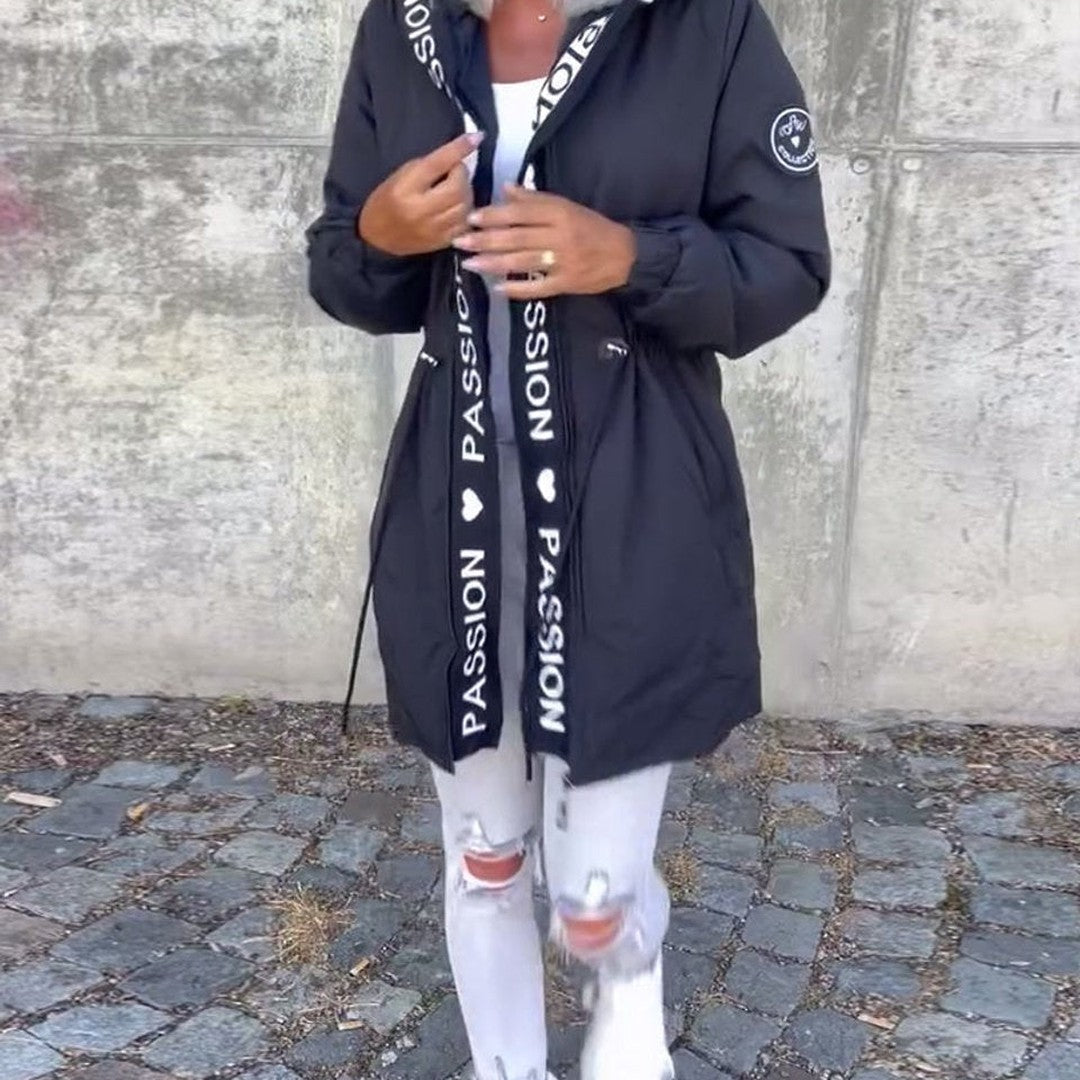 Bonnie - Women's Hooded Parka Coat with Drawstring Waist