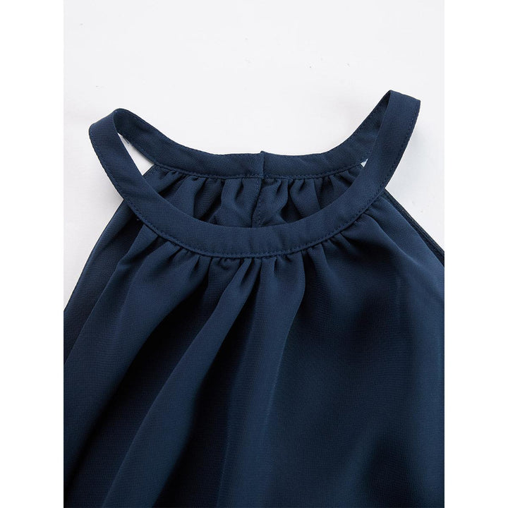 Halter Ruffle Top And Abstract Wide-Leg Pant Set