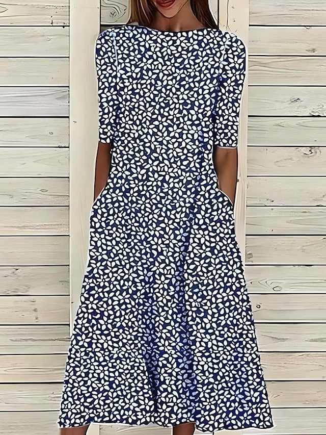 Flowy A Line Midi Dress with Pockets